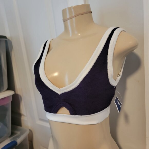 Zara Blue French Terry Crop Top White Trim - Picture 4 of 14